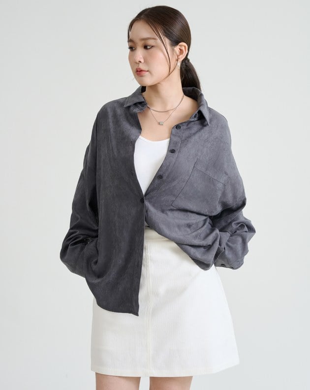 不易皺坑條絨感垂墜襯衫(三色)