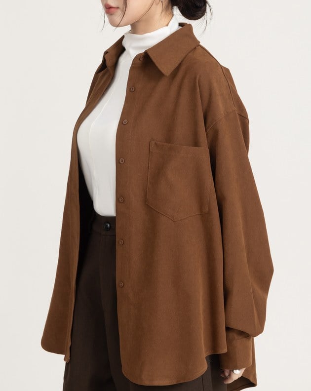 柔霧絨磨毛寬鬆襯衫(四色)