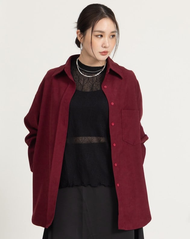 柔霧絨磨毛寬鬆襯衫(四色)