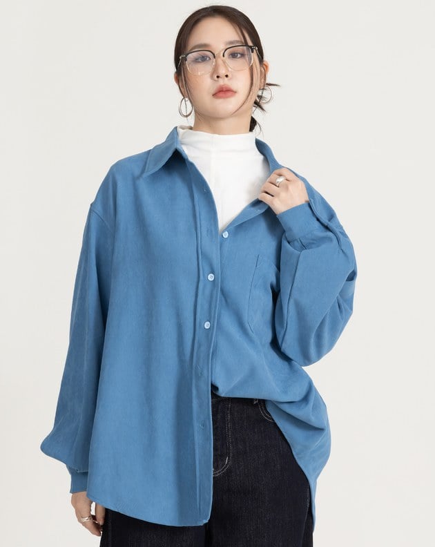柔霧絨磨毛寬鬆襯衫(四色)