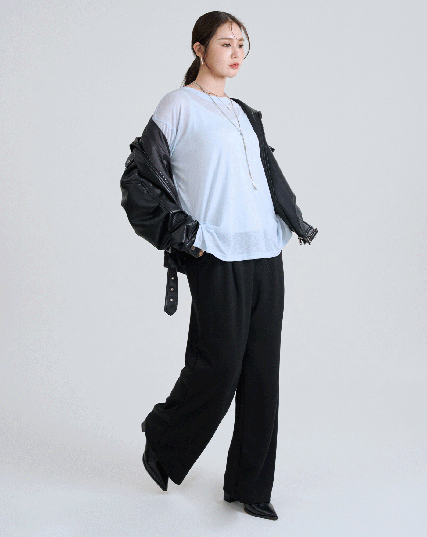 慵懶感鬆緊腰頭抽繩寬褲(兩色)