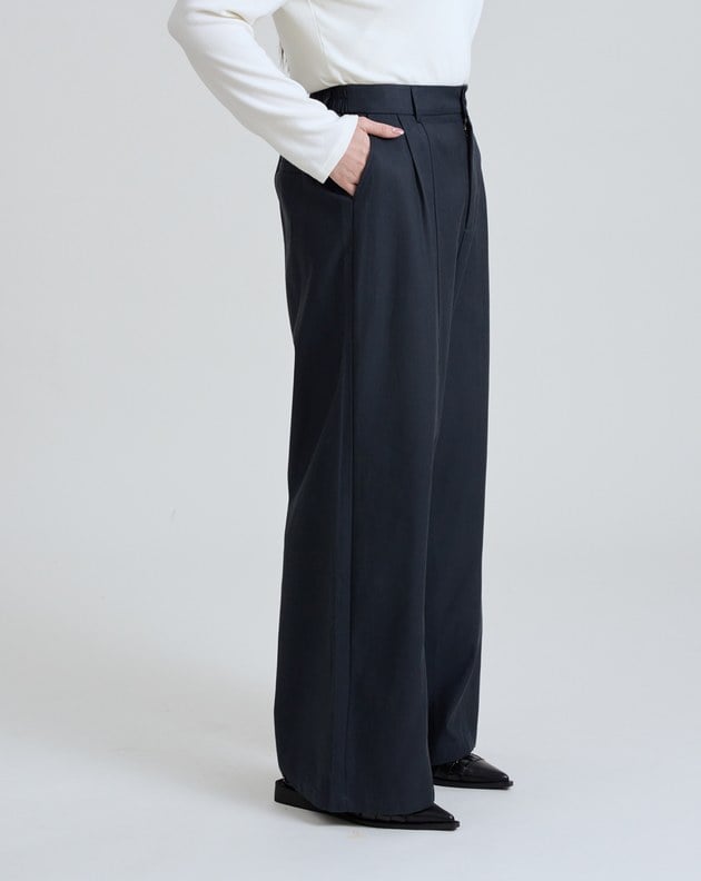 率性後腰鬆緊天絲直筒寬褲(兩色)