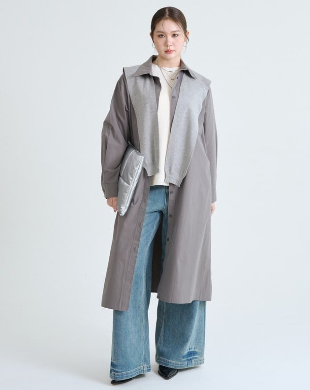 附披肩純棉長版襯衫外套洋裝(兩色)