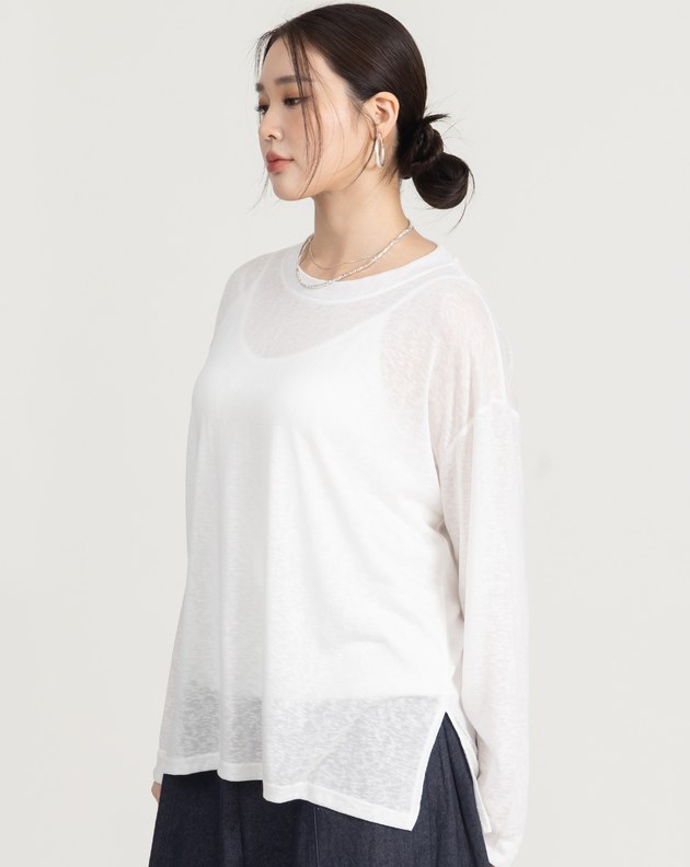 鬆弛感天絲透膚長袖上衣(三色)