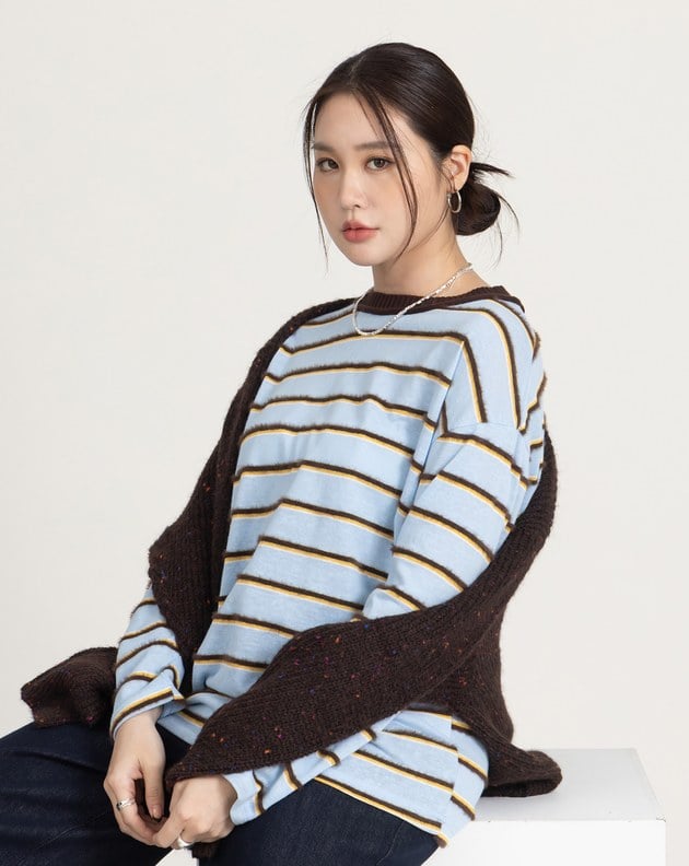 配色毛絨條紋長袖T恤(三色)