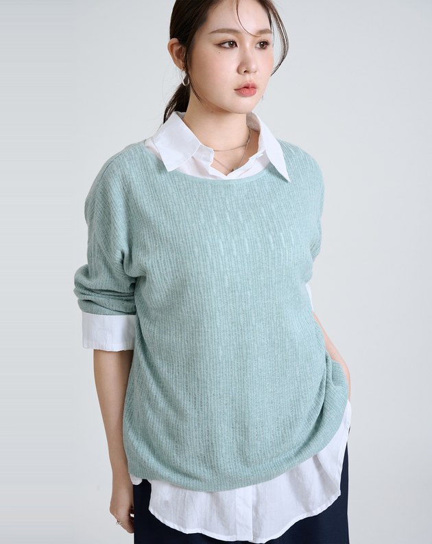 船型領立體織紋混羊毛針織上衣(兩色)