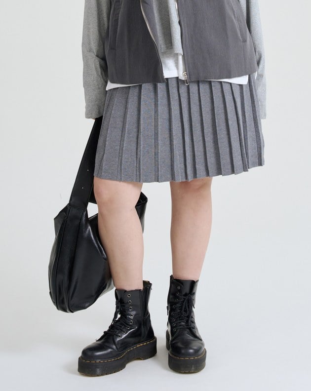 寬腰頭針織百褶短裙(兩色)