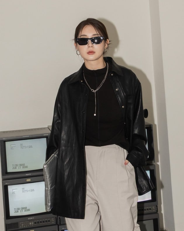 柔軟皮質酷感襯衫外套(兩色)