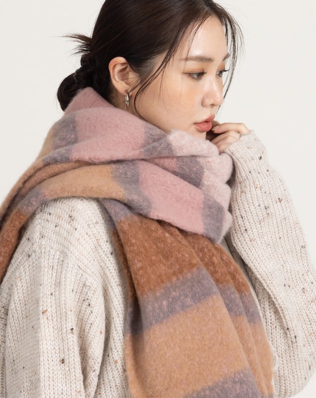 馬海毛配色條紋圍巾(三色)