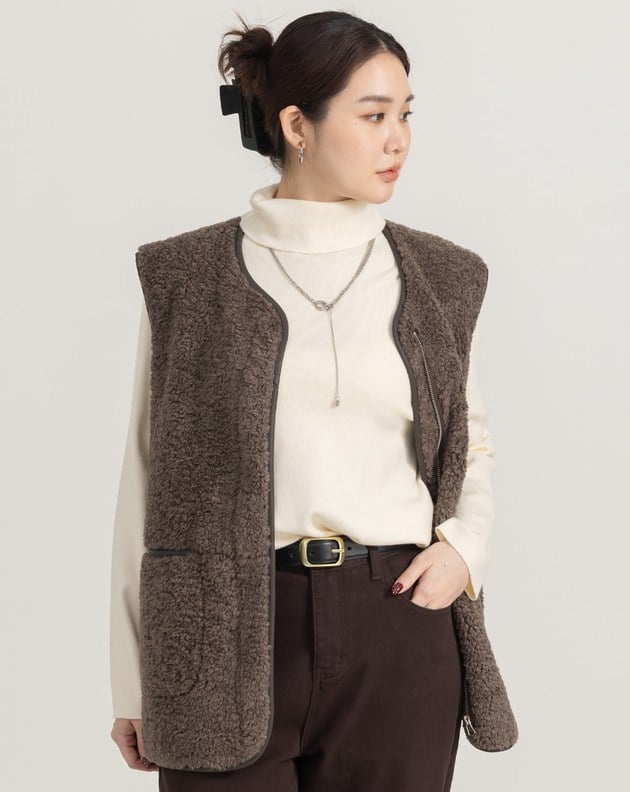 圈圈毛雙口袋開襟背心(兩色)