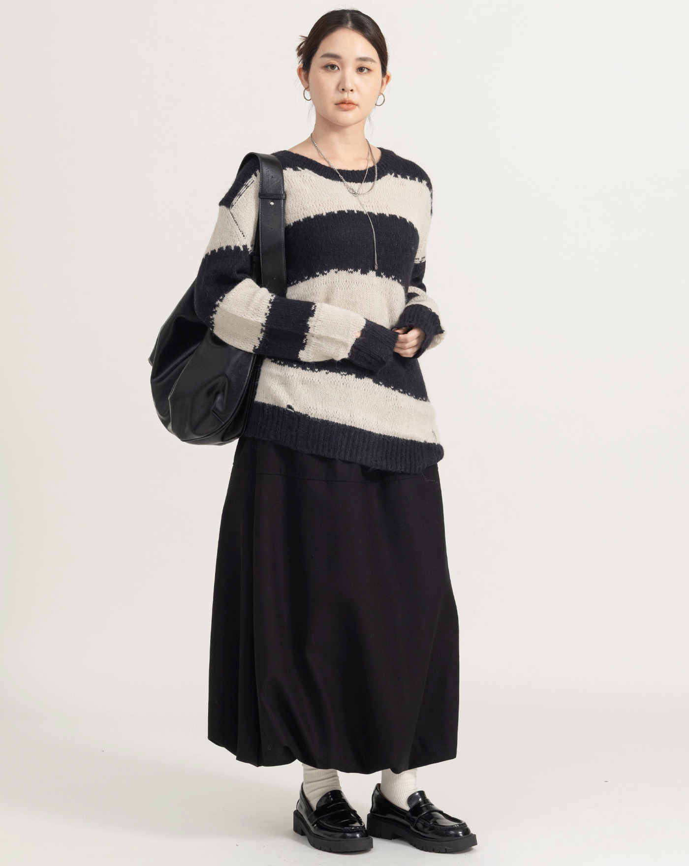 毛呢全腰鬆緊花苞裙(兩色)