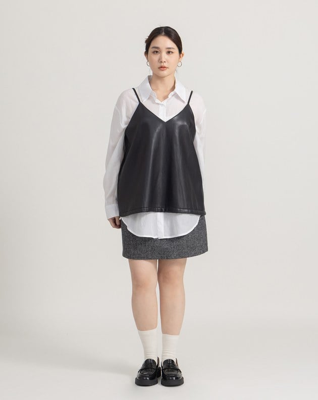 雙色織紋全腰鬆緊羊毛短裙