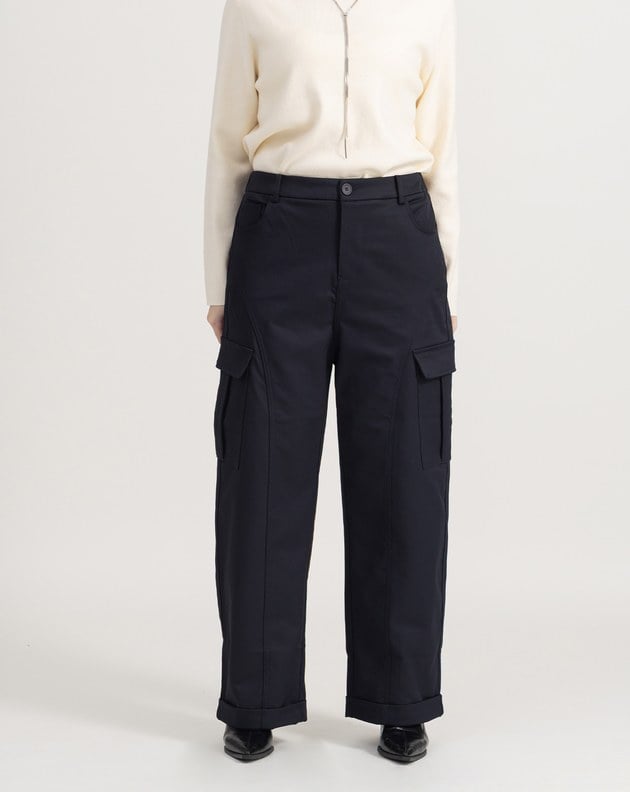 都會風挺廓剪接造型工裝褲(兩色)