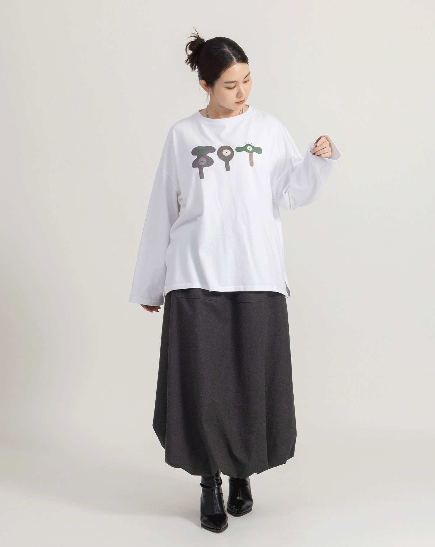 絨感純棉圖案設計長袖T恤(兩色)