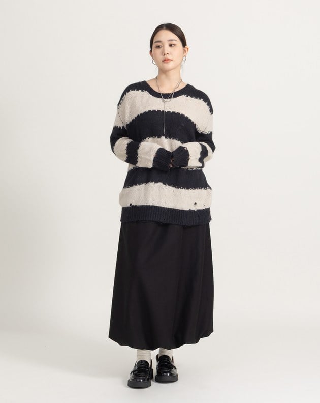 鬆弛感黑白條紋粗針織上衣