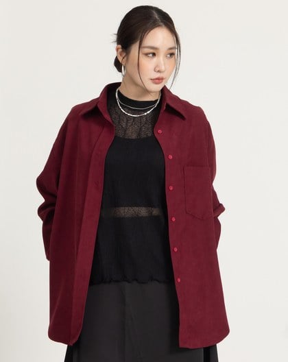 柔霧絨磨毛寬鬆襯衫(四色)