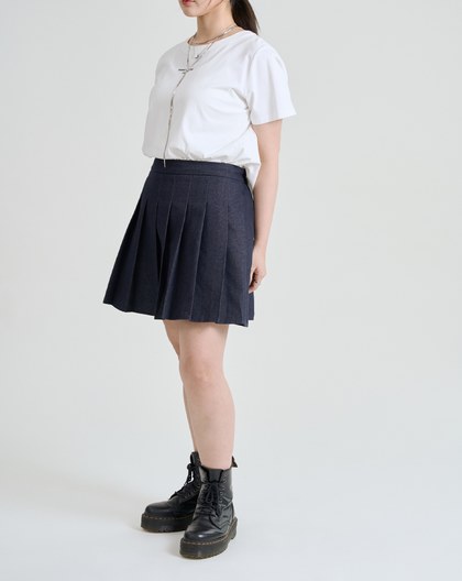 高腰寬百褶牛仔短裙