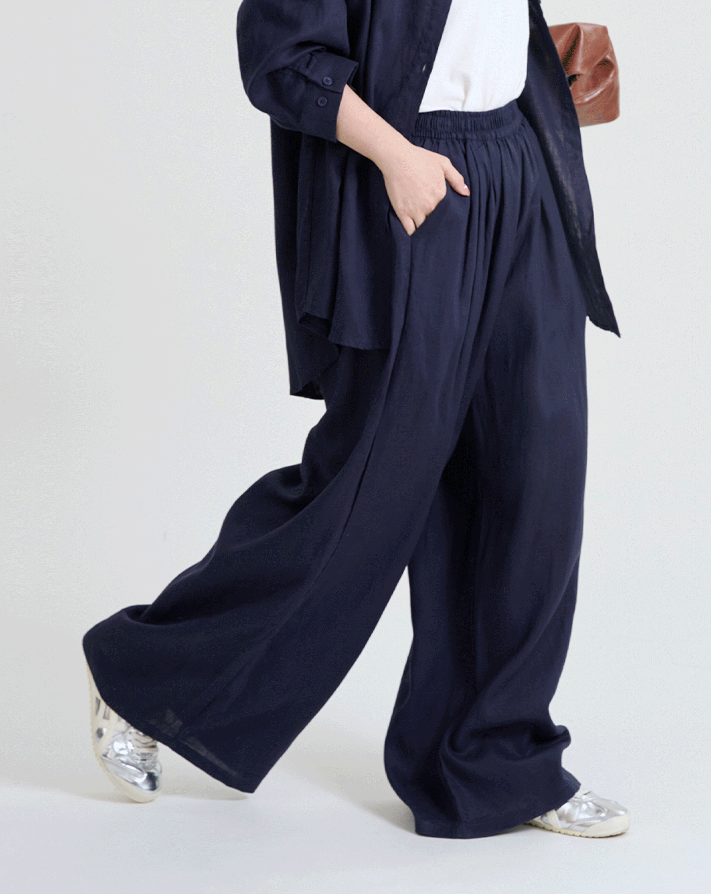 老錢風全鬆緊腰頭涼感寬褲