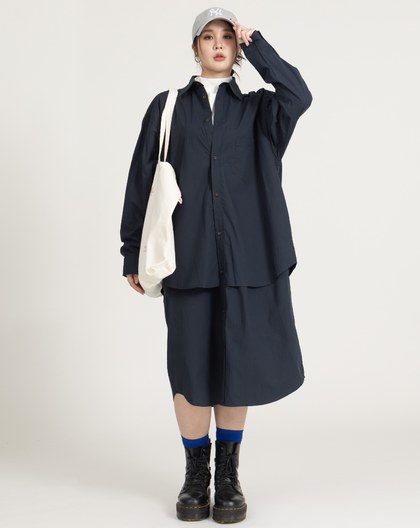 雙層設計純棉條紋襯衫洋裝(兩色)