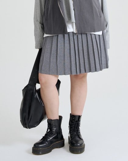 寬腰頭針織百褶短裙(兩色)