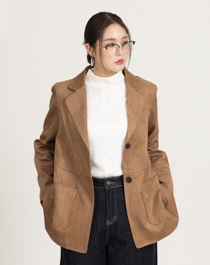 不褪色俐落感麂皮長版西裝外套