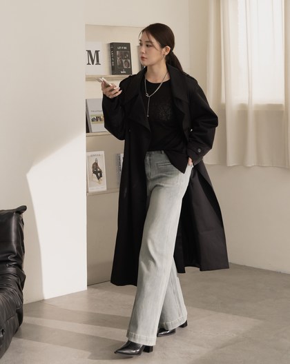 率性大翻領風衣外套(兩色)