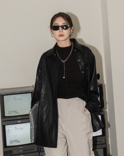 柔軟皮質酷感襯衫外套(兩色)