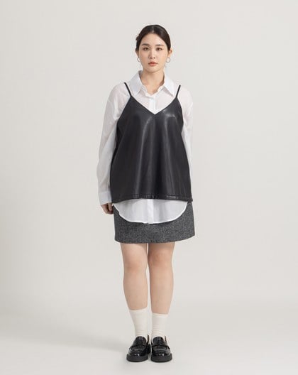 雙色織紋全腰鬆緊羊毛短裙