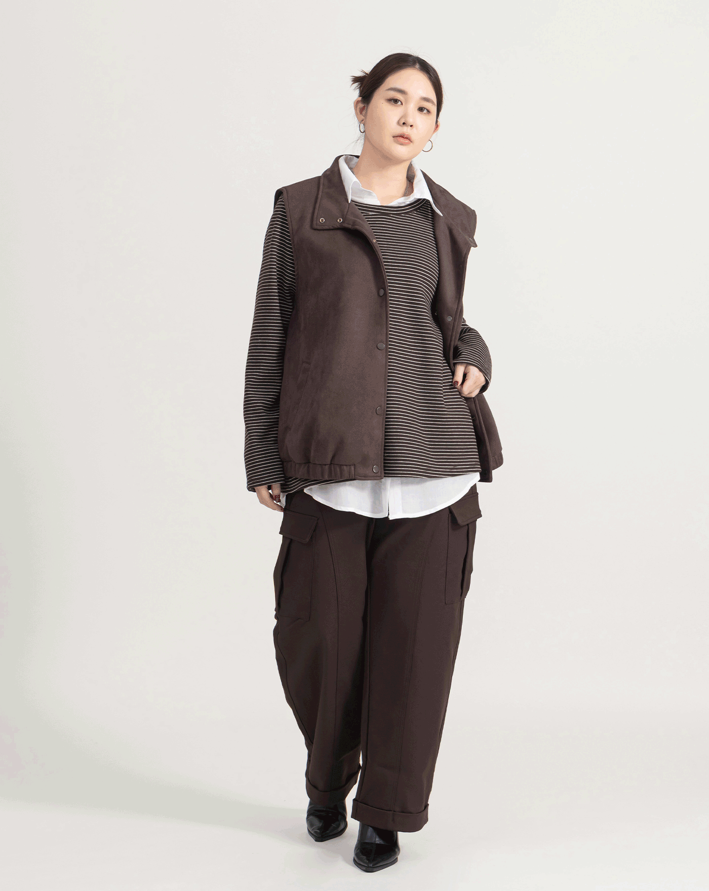 都會風挺廓剪接造型工裝褲(兩色)