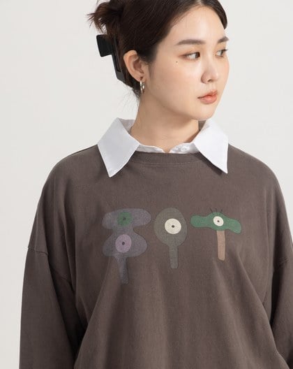 絨感純棉圖案設計長袖T恤(兩色)