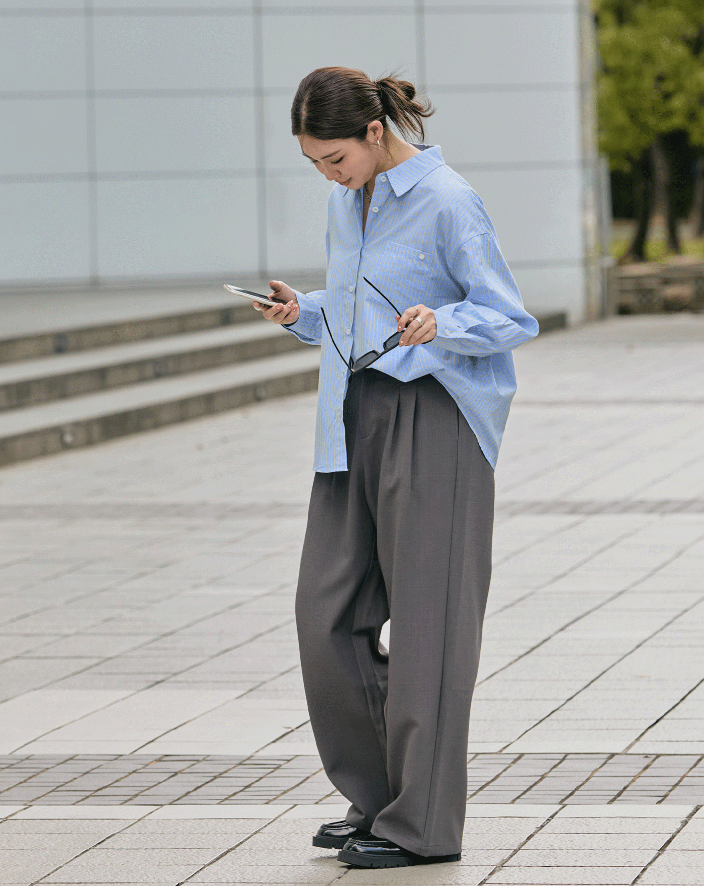 高腰打褶顯瘦直筒西裝褲(兩色)