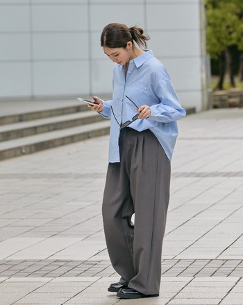 高腰打褶顯瘦直筒西裝褲(兩色)