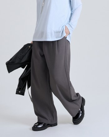 高腰打褶顯瘦直筒西裝褲(兩色)