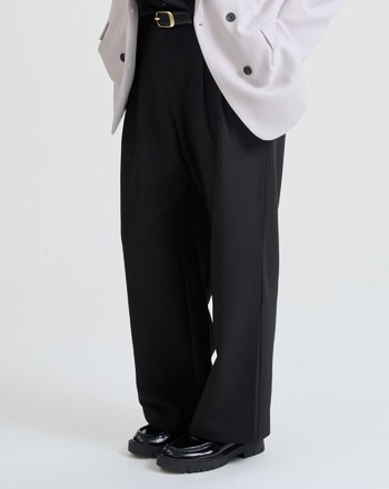 高腰打褶顯瘦直筒西裝褲(兩色)