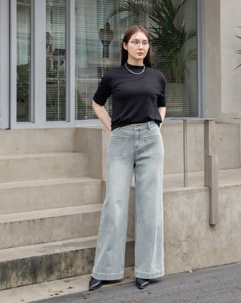 長腿顯瘦雙口袋造型直筒牛仔褲