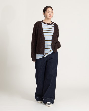 挺版修長車線造型牛仔寬褲