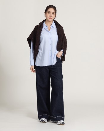 挺版修長車線造型牛仔寬褲