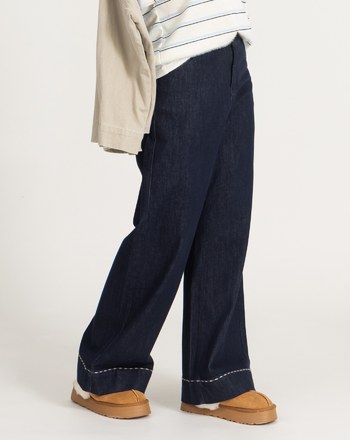 挺版修長車線造型牛仔寬褲