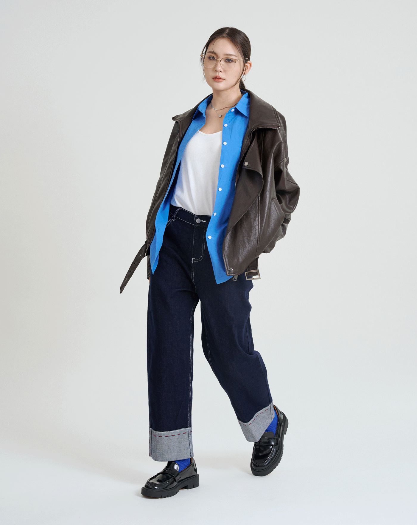 反折車線好彈直筒牛仔褲