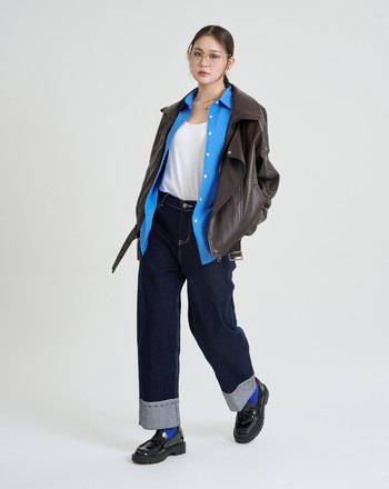 反折車線好彈直筒牛仔褲