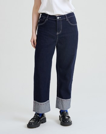 反折車線好彈直筒牛仔褲