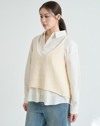 撞色條紋天絲襯衫(兩色)