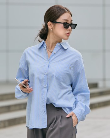 撞色條紋天絲襯衫(兩色)