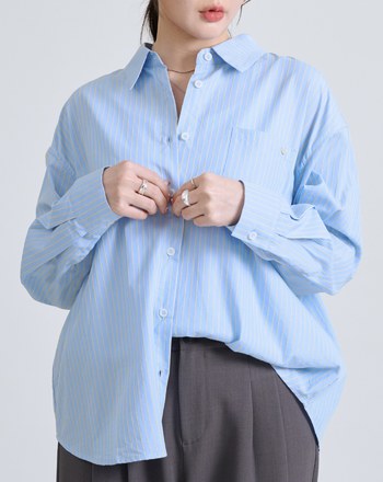 撞色條紋天絲襯衫(兩色)