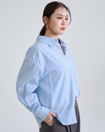 撞色條紋天絲襯衫(兩色)