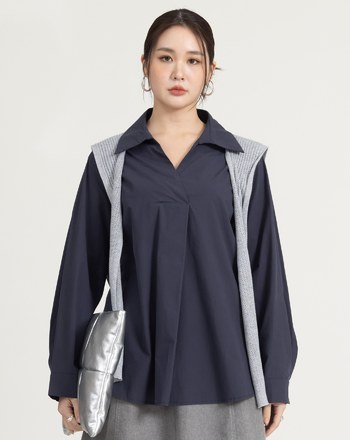 附披肩V領純棉寬鬆襯衫(兩色)