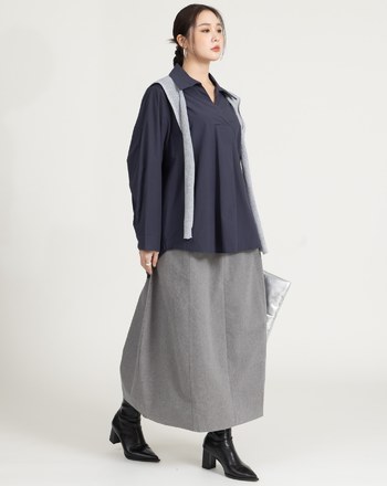 附披肩V領純棉寬鬆襯衫(兩色)