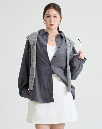 不易皺坑條絨感垂墜襯衫(三色)