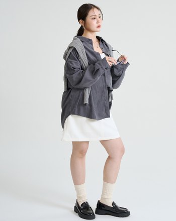 不易皺坑條絨感垂墜襯衫(三色)