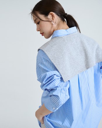 附披肩天絲寬鬆條紋襯衫